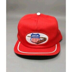 Vintage Union Pacific Train Engine Patch Snapback Trucker Hat USA Red